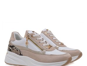 Renato Garini Γυναικεία Παπούτσια Sneakers 19R-405 Λευκό Μπέζ Φίδι S119R405264P